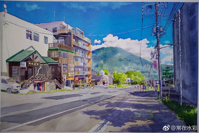 天津水彩城市风景