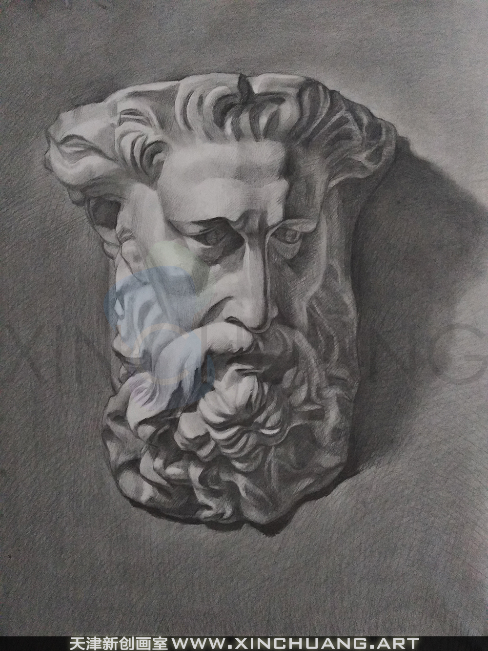 摩西石膏像素描绘画步骤讲解-天津新创画室