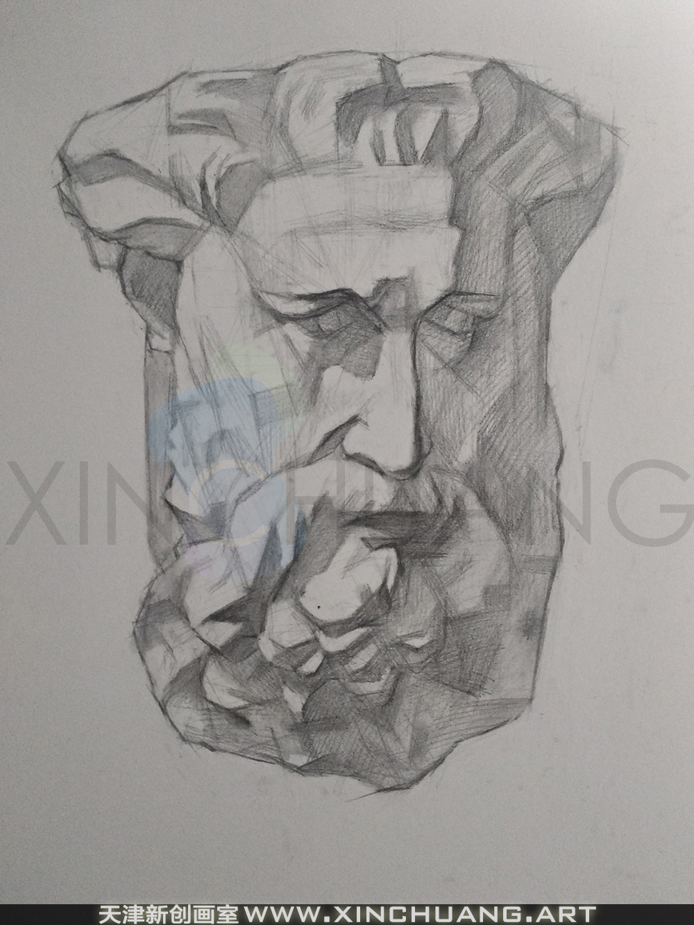 摩西石膏像素描绘画步骤讲解-天津新创画室