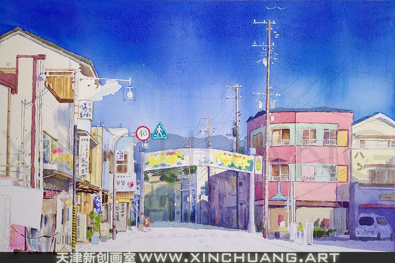 水彩画街道风景步骤