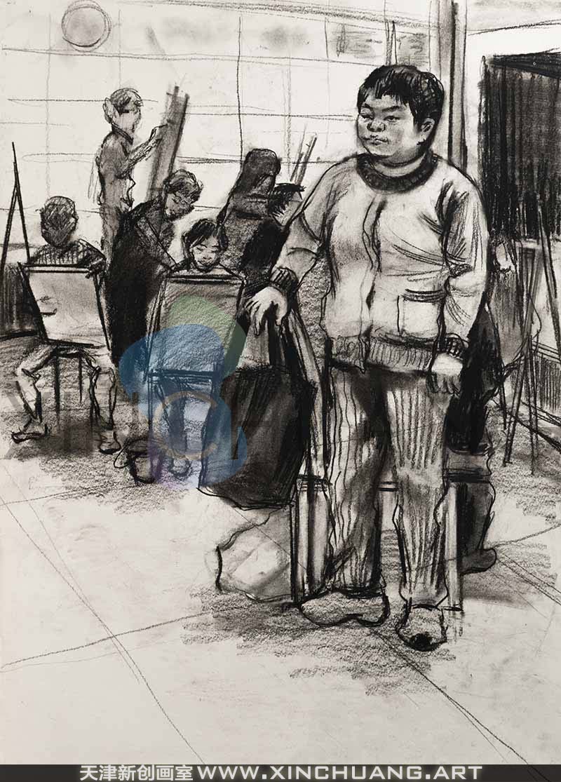 天津新创画室考研高考美术培训场景速写课堂作业